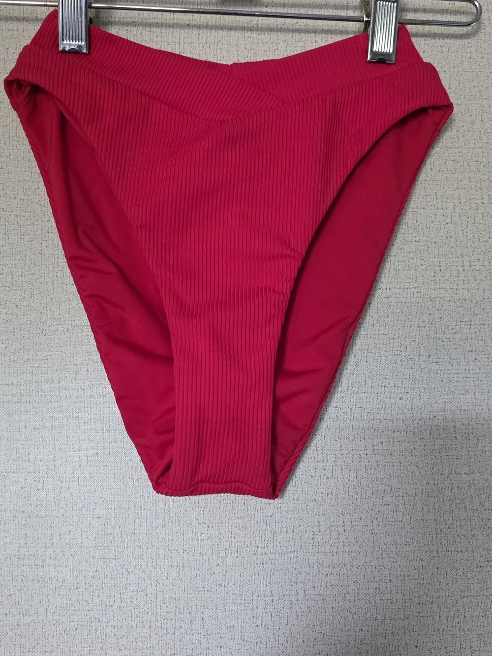 Ribbed High-Cut Bikini Bottom — Hot Red